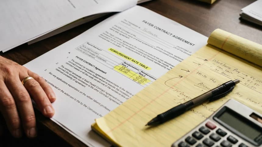 Printed payer contract with highlighted reimbursement rate table