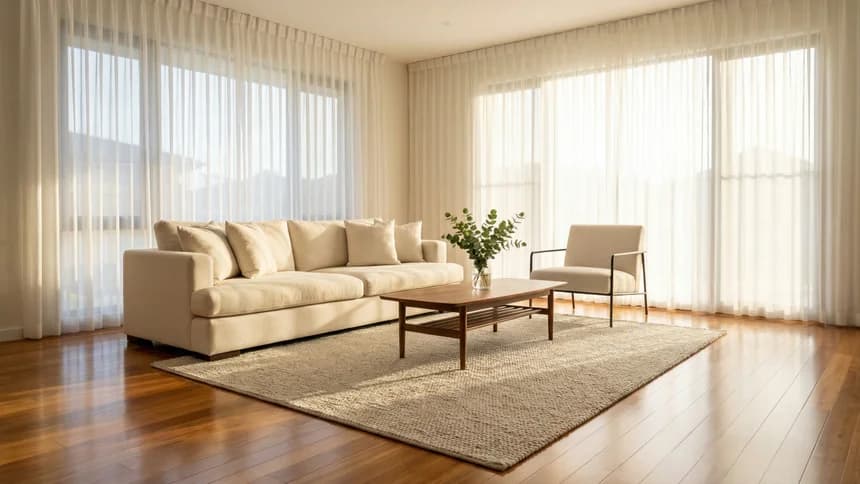 Immaculate modern living room in morning light