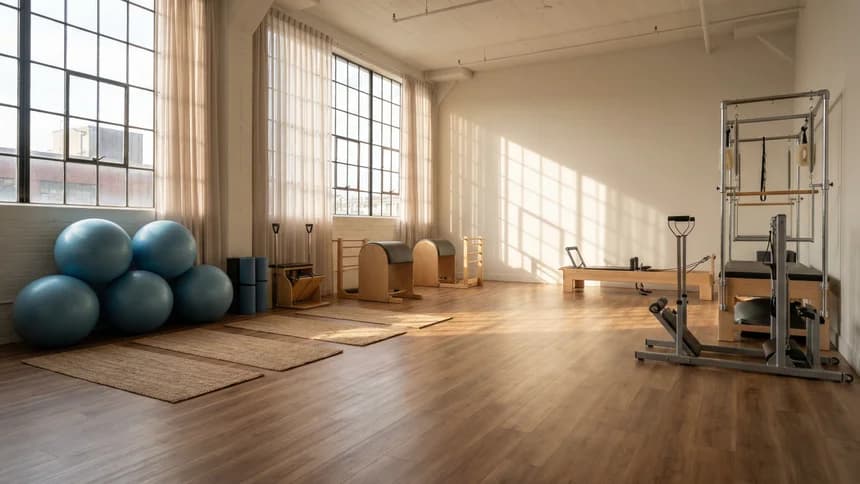 Bright airy physical therapy studio in morning light