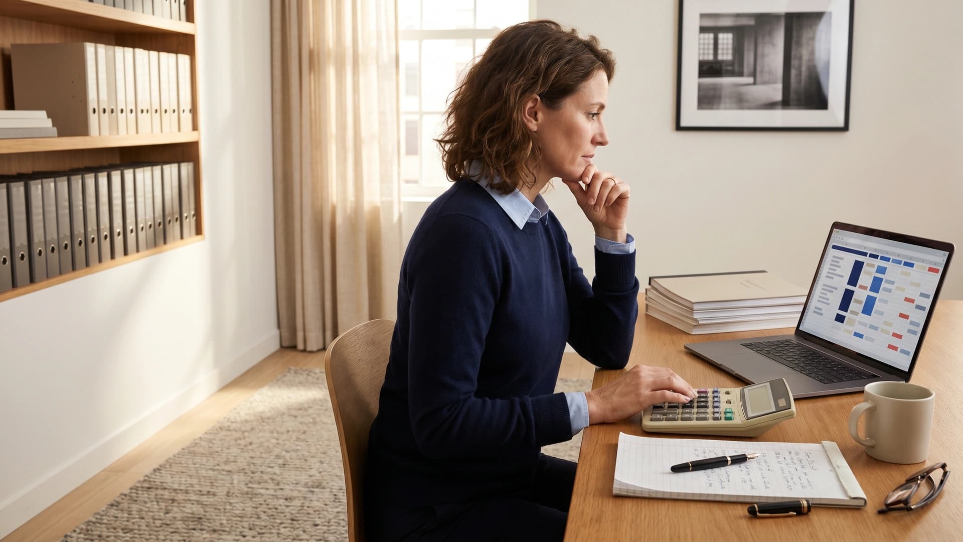 Medical group CFO with calculator and spreadsheet — when a self-funded threshold makes sense